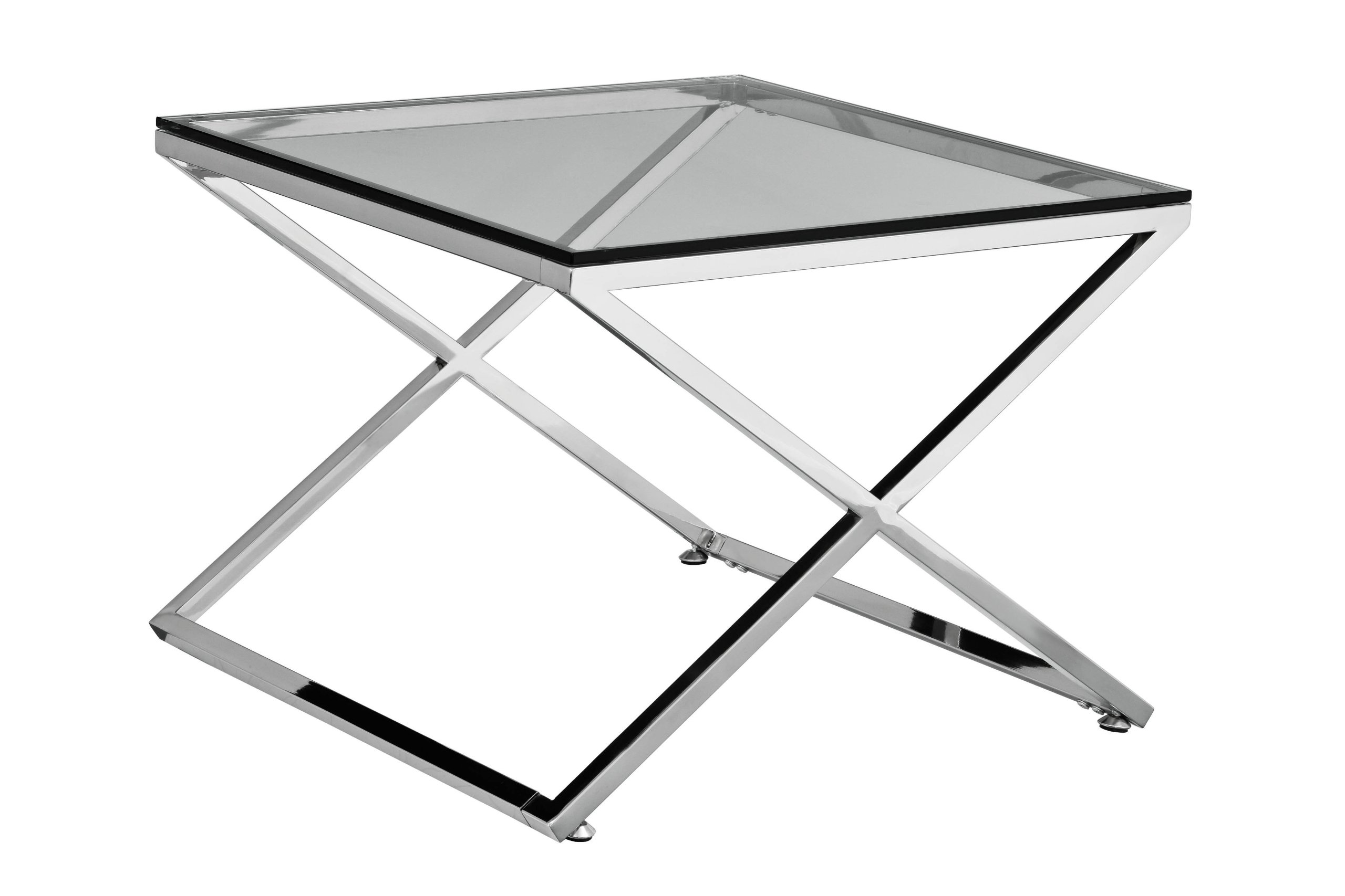 Premier Housewares End Table with Stainless Steel Frame and Clear Tempered Glass, 49 x 65 x 65 cm