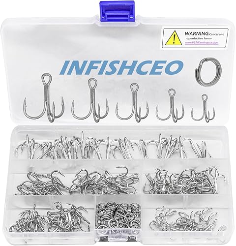 Miniatura 8 de Kit de ganchos agudos de pesca, ganchos de acero de alto carbono de gran tamaño, 3 ganchos curvados redondos fuertes y afilados con anillos