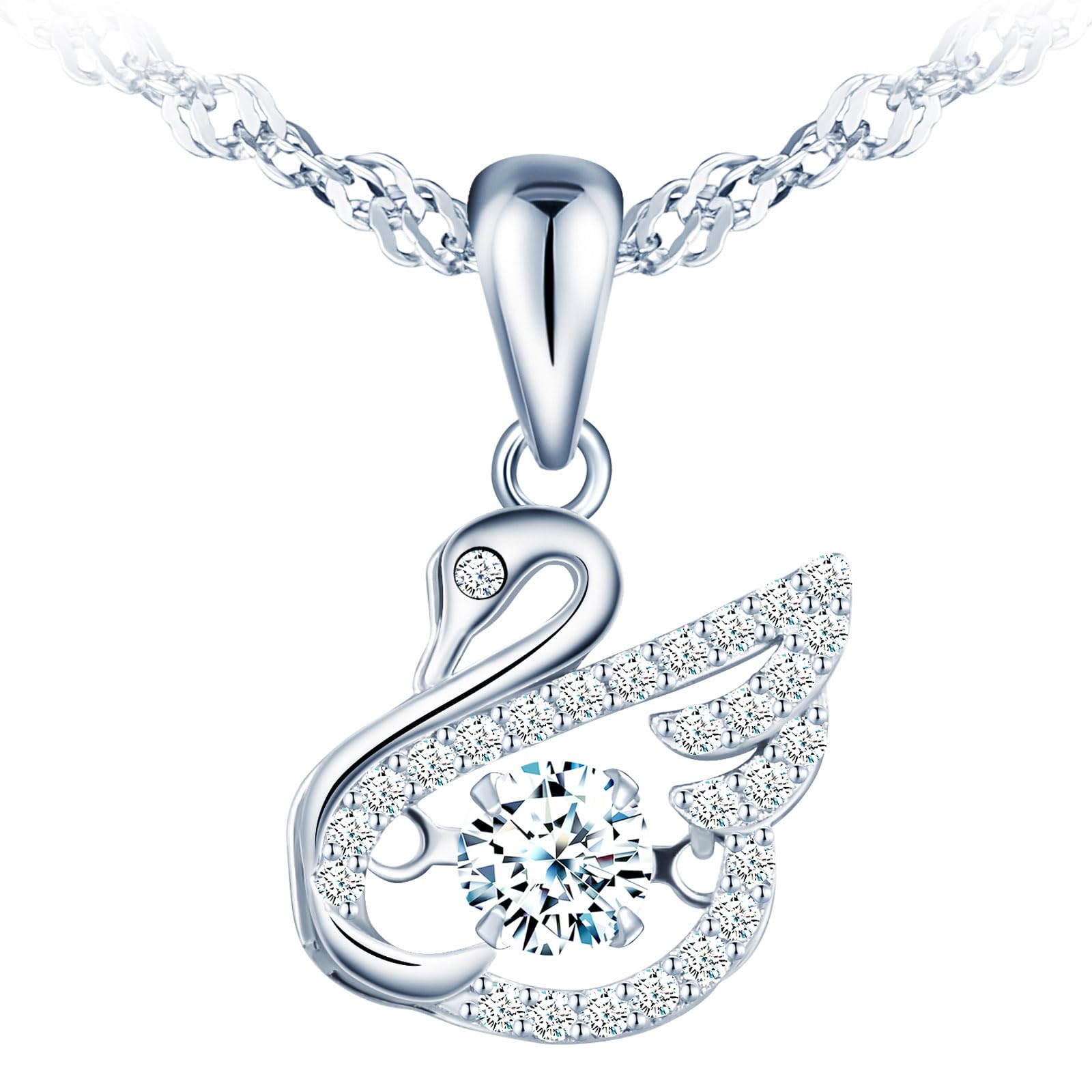 Collana Con Ciondolo Due Cigni A Cuore In Argento 925 Con Cristalli Swarovski, Gioiello Per Donna - 2