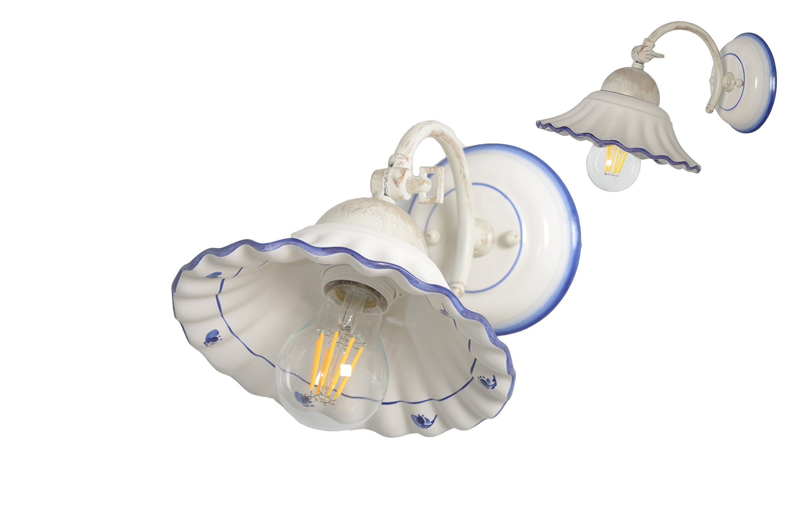 VANNI LAMPADARI - Applique da Parete Interno Agnese - Lampada da Parete con Braccio Orientabile in Ceramica Decorata a Mano - Applique Camera da Letto - Bagno - Cucina – Soggiorno, Blu