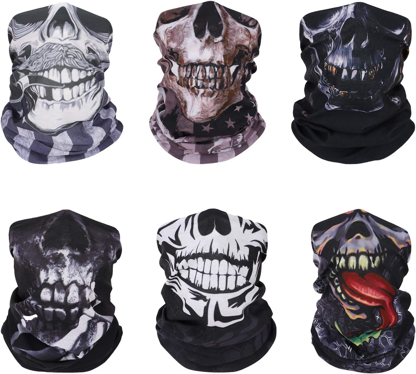 MoKo Face Mask for Cold Weather [6 Pack], Neck Gaiter Shield Scarf Elastic Seamless Balaclava Headbands Headwear, Windproof Skull Clown Bandana for Men Women for Motorcycle Cycling Riding Skiing Party