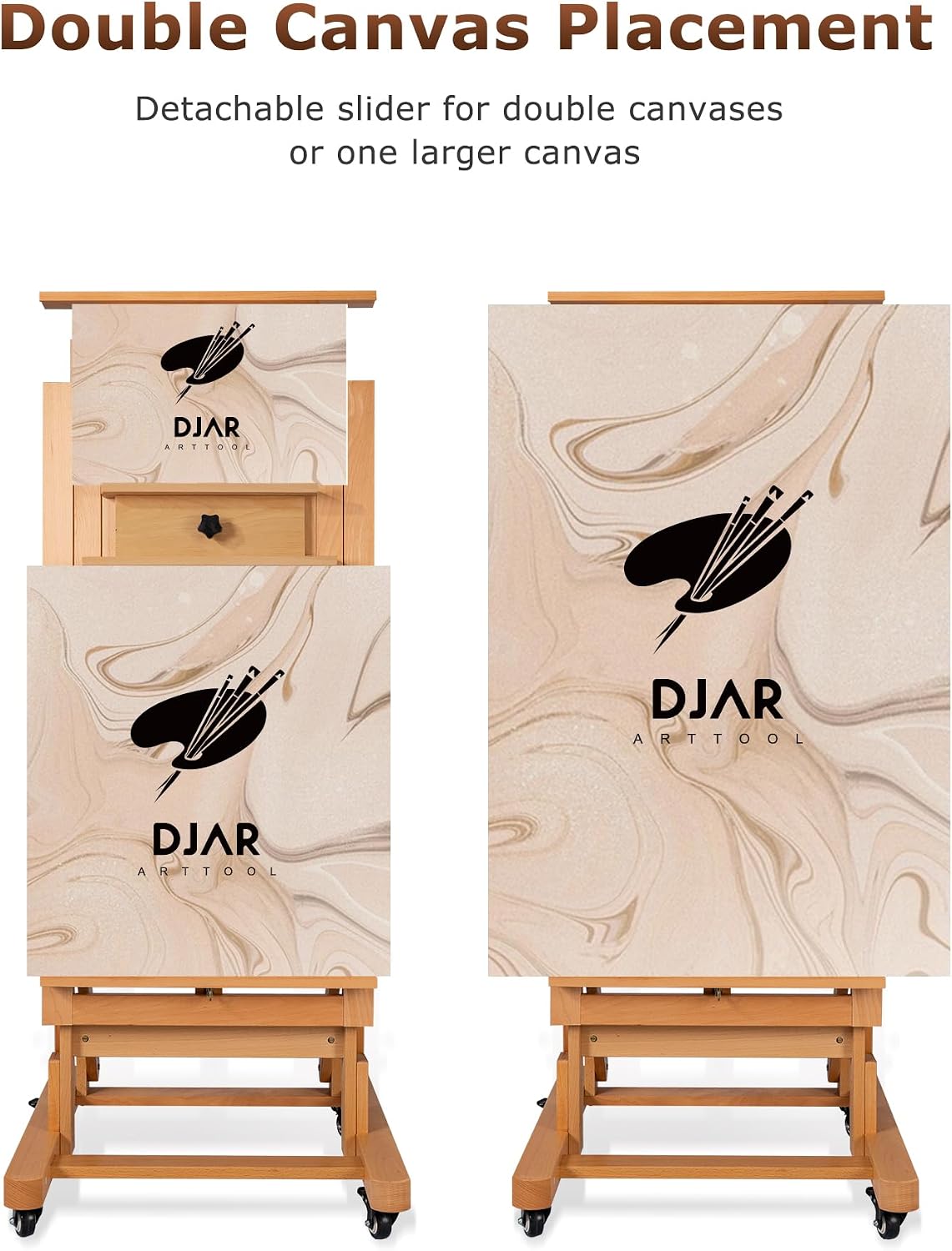 DJAR Extra Large H-Frame Art Easel, Movable Tilts Flat Painting Stand for Artist, Adjustable Solid Beechwood Heavy Duty Floor Easel for Painting, Hold 1 or 2 Canvas up to 79" Natural