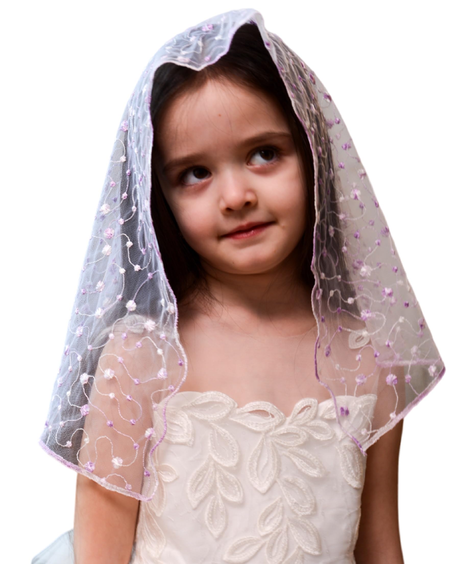 Girls Mantilla Veils Church Mass Veil First Communion Veils Lace Chapel Veil Mantilla Veils Latin Mass Church Veil. (Gradient Purple)