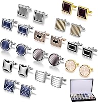 12 Pairs Men's Cufflinks Set - Classic Silver Gold Tone Brass Cuff Links for Wedding Business Party - Gift Box