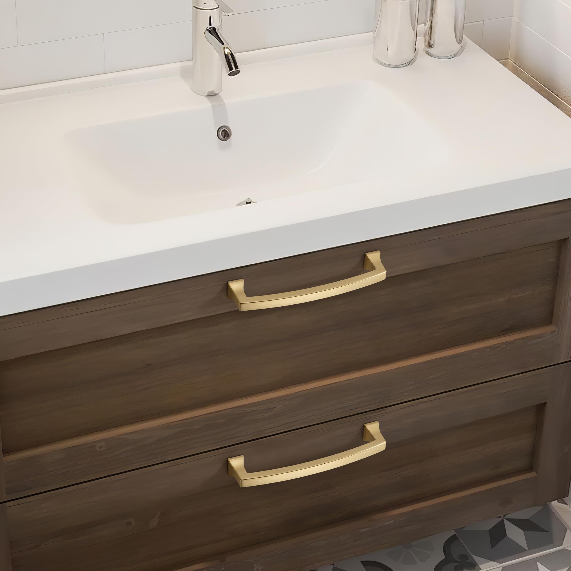 5 Poignées D'armoire Carrées TUNNY – Or Champagne Brossé, Entraxe 320 Mm – Le Lot Complet !
