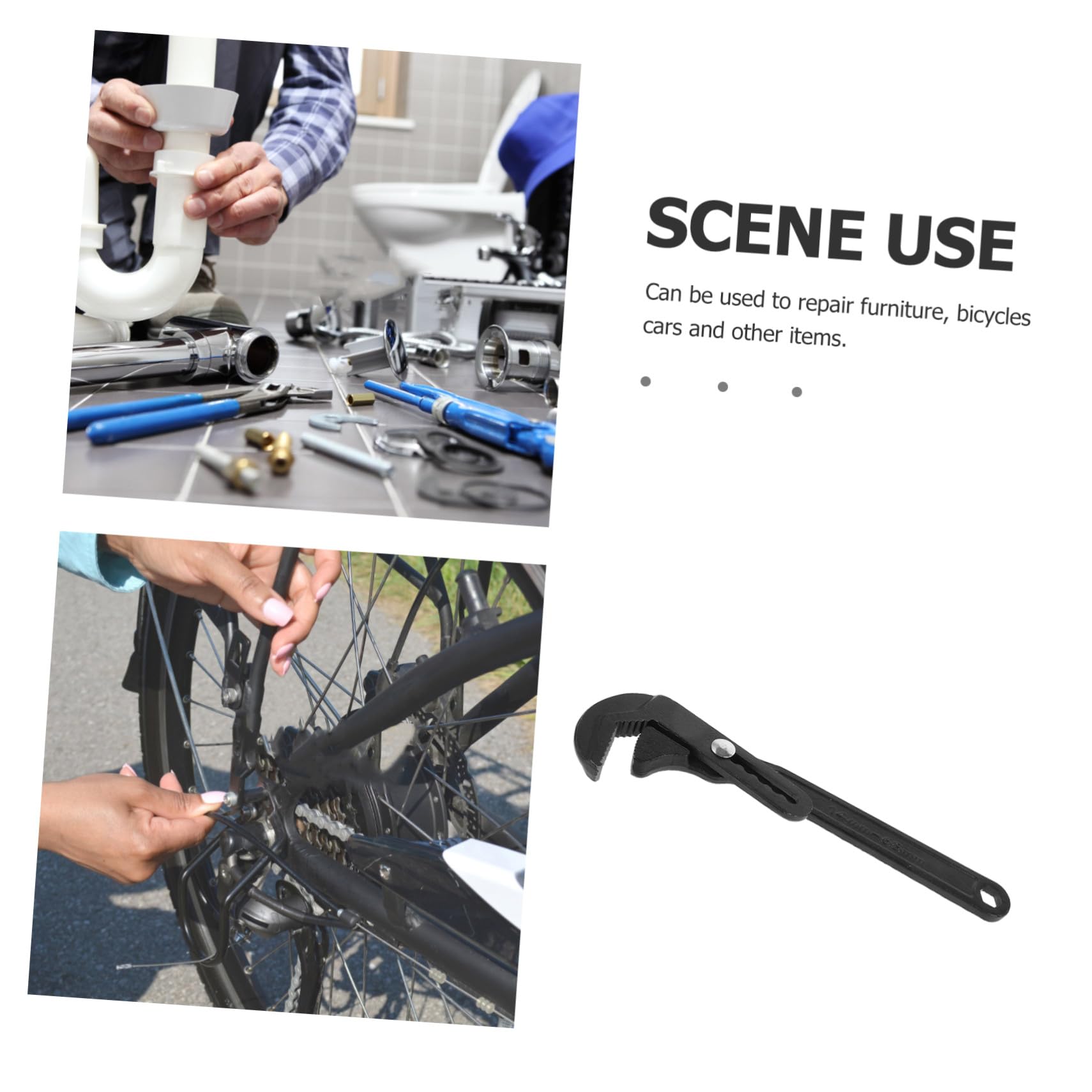 Llave Ajustable Multifuncional Negra de Acero Cromo-vanadio Fácil de Usar y Transportar Gran Apertura para Fontanería y Tuberías Automotrices