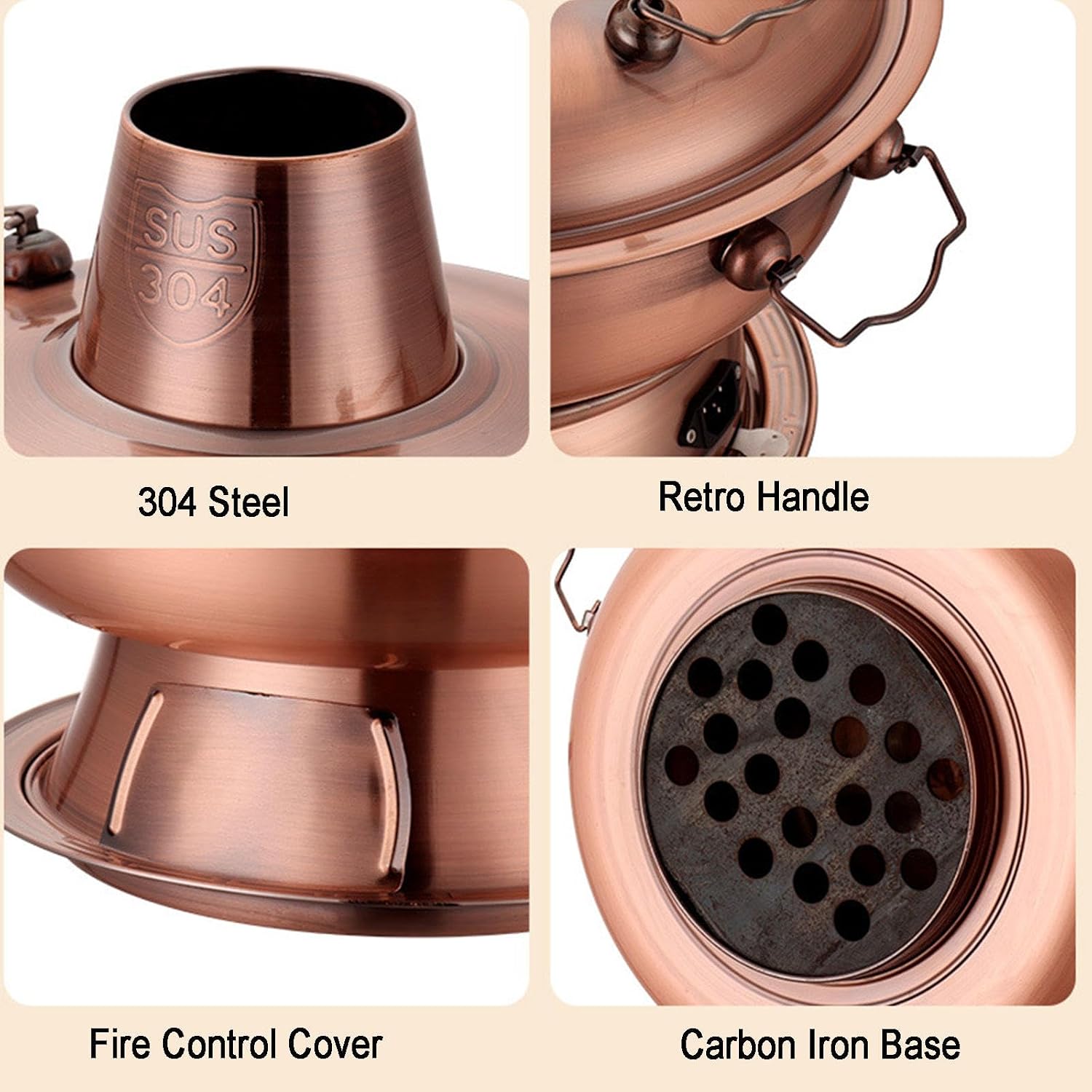 Old Hot Pot,Chinese Copper Hot Pot, Chinese Copper Hot Pot,Two-Flavor Chinese Charcoal Shabu Shabu Pot Old Hot Pot Mongolian Cattle Hotpot with Divider Suitable for Family Home Parties,(B,34cm)