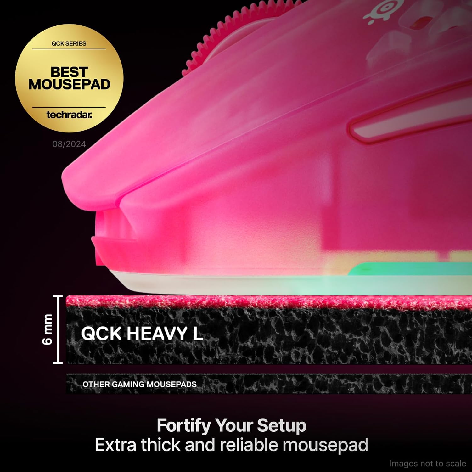 SteelSeries QcK Heavy Gaming Mousepad — Thicker, Non-Slip Silicone Rubber Base, Peak Tracking, Optimized for Gaming FPS, MOBAs, RTS, MMO — Large Size 450 mm x 400 mm x 6 mm — Magenta