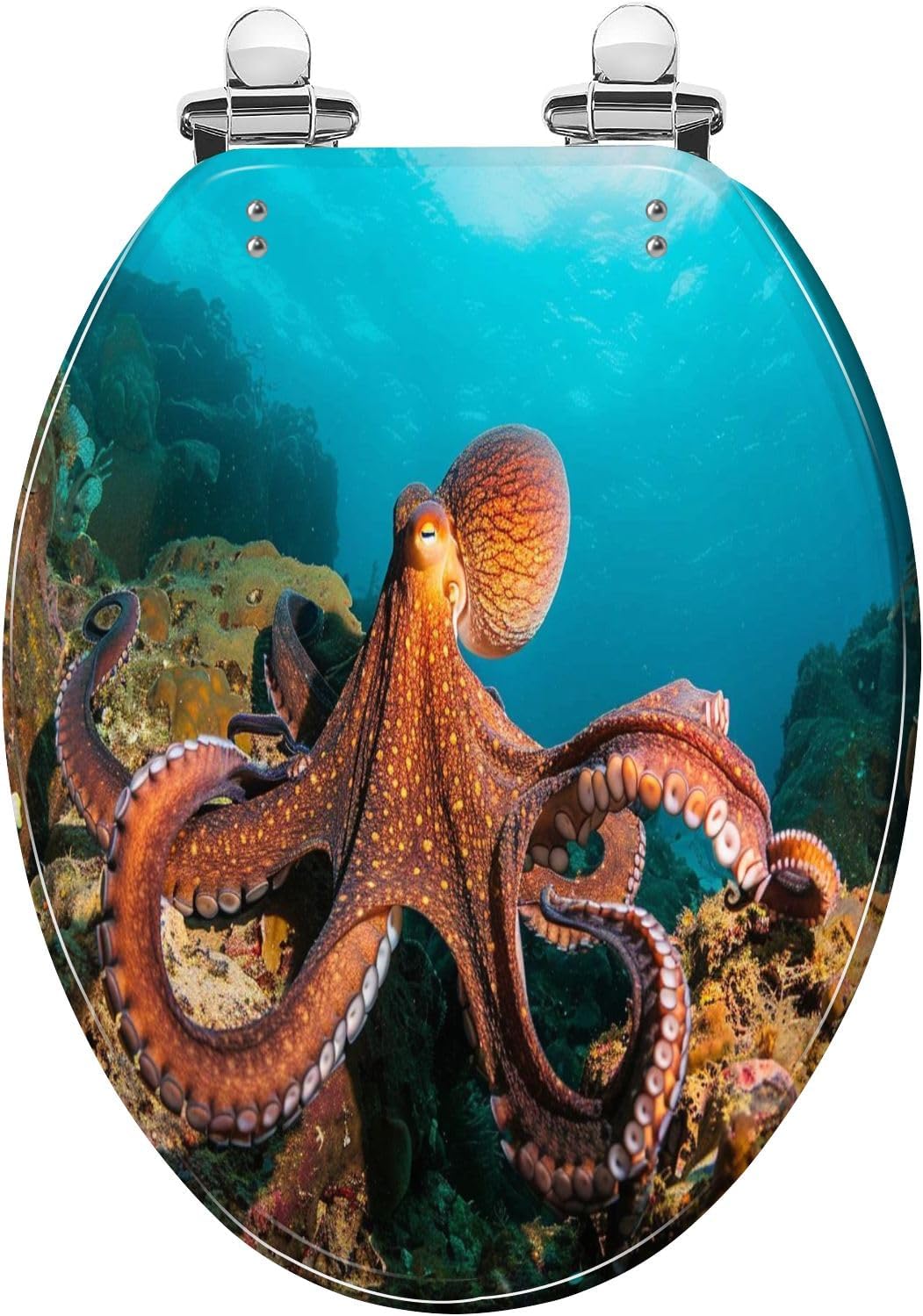 Elongated Toilet Seat octopus water coral Resin Toilet Seat Quietly Close Quick Release Hinges Decorative Toilet Seat with Cover Easy to Install