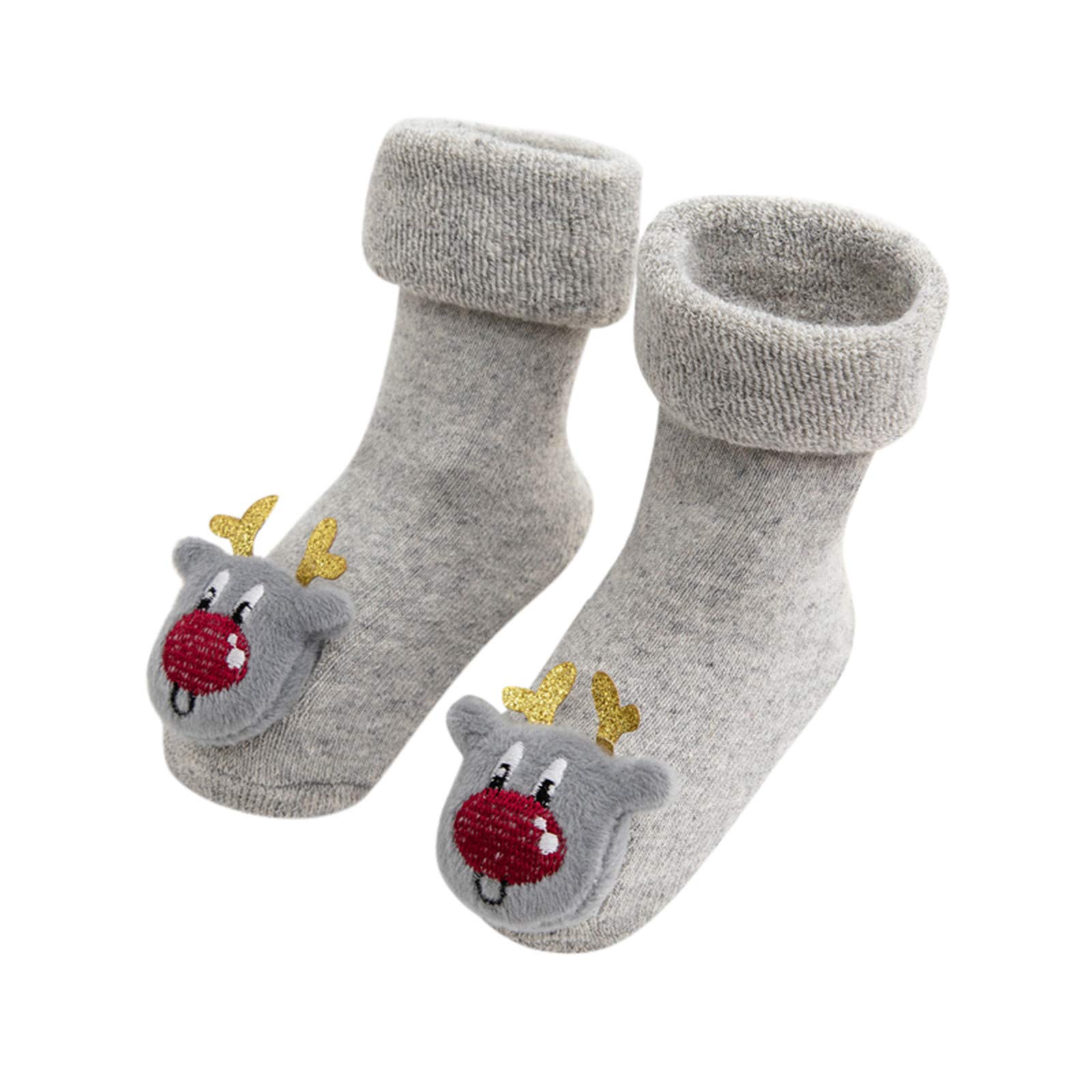 RNTOP Baby Christmas Socks Slippers Newborn Boys Girls Warm Floor Shoes Socks Anti-Slip Floor Socks Holiday Xmas Gifts (Grey, 2-3 Years)