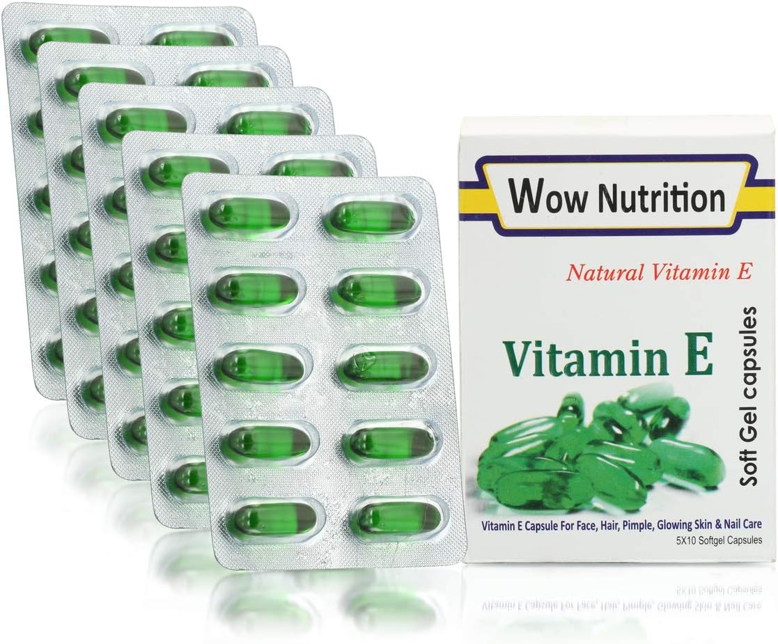 Best Choice Nutrition WOW NUTRITION Vitamin E 400 Capsule for Glowing Face Hair Pimple Glowing Skin Nail Care Pack of 50 CAPSULE Natural Vitamin E