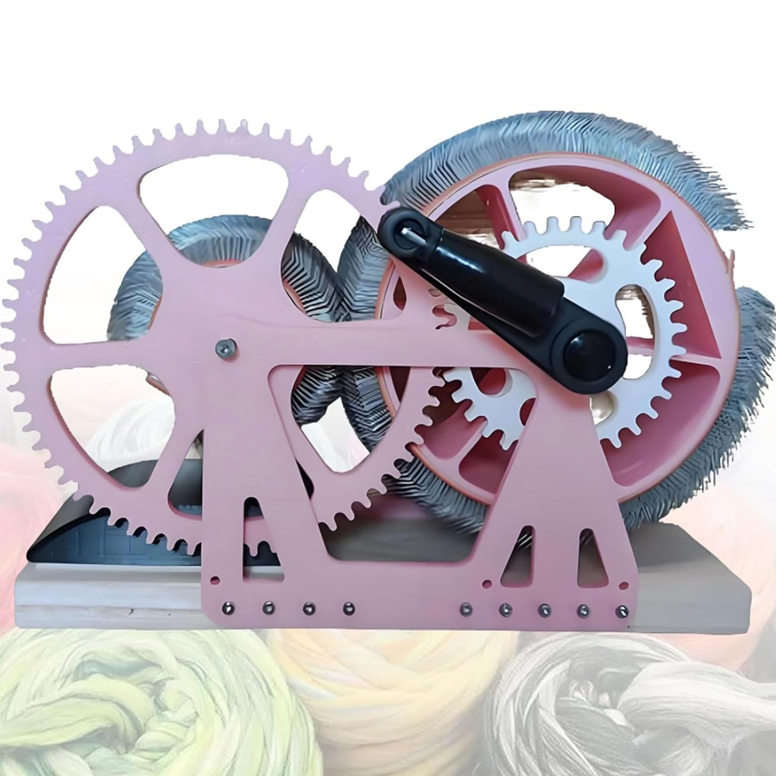 Aserzenith Pink Wool Carding Machine, Felt Drum Carder With Flexible Brush, Combing Spinning Tool For Diy Wool Felt, Handicraft Enthusiasts