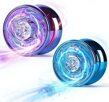 2-Pack Light Up Yoyo Set, Magic Yoyo with Blue & Purple Lights, Beginner Friendly Responsive Yoyo for Tricks, Includes Protective Case and Accessories