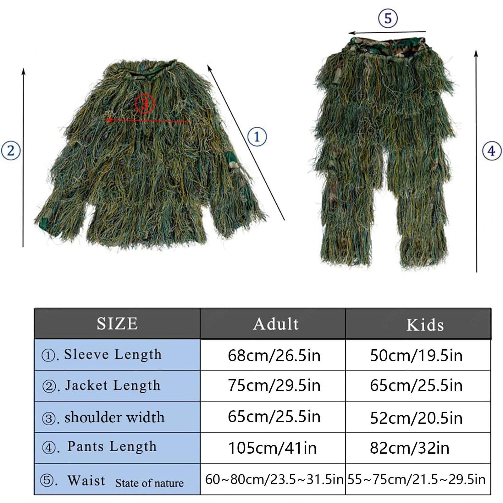 5-Teilige 3D Tarnanzug Camouflage Jagdbekleidung Jagdbekleidung Herren Einschließlich Jacke,Hose,Kapuze,Tragetasche Wald Kostüm für Unisex Erwachsene/Jugendliche