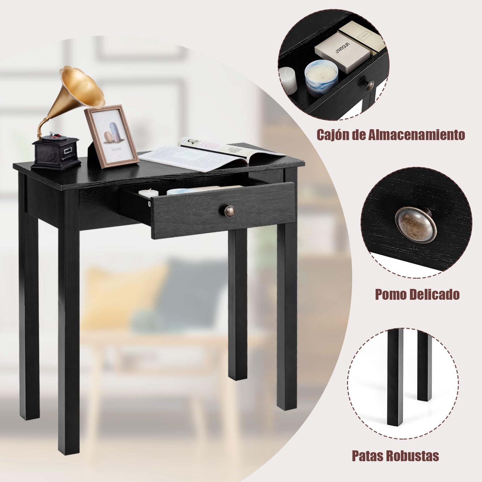 COSTWAY Recibidores de Entrada con Cajón, Consola Recibidor Estrecho de Madera, Mesa Consola Salon Pasillo Entrada, 71 x 30 x 71 cm (Negro)