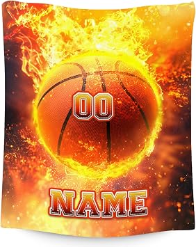 Basketball Blanket for Boys, Personalized Kids Blanket Gifts, Fleece Soft & Cozy, Custom Sports Throw for Basketball Lovers