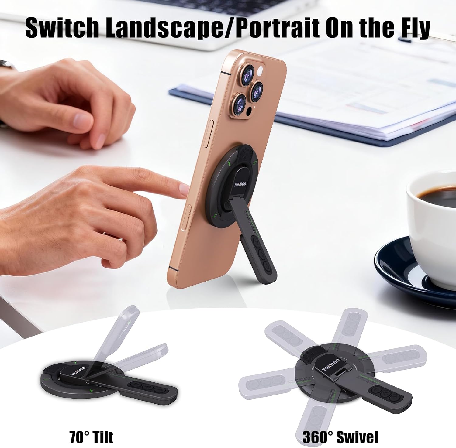 3-in-1 Magnetic Phone Grip Stand with 360° Roration Angle Adjustment, Silicone Finger Ring & Fidget Toy Design, Gym Dual-Sided Magnetic Phone Kickstand for All Phones - Image 2