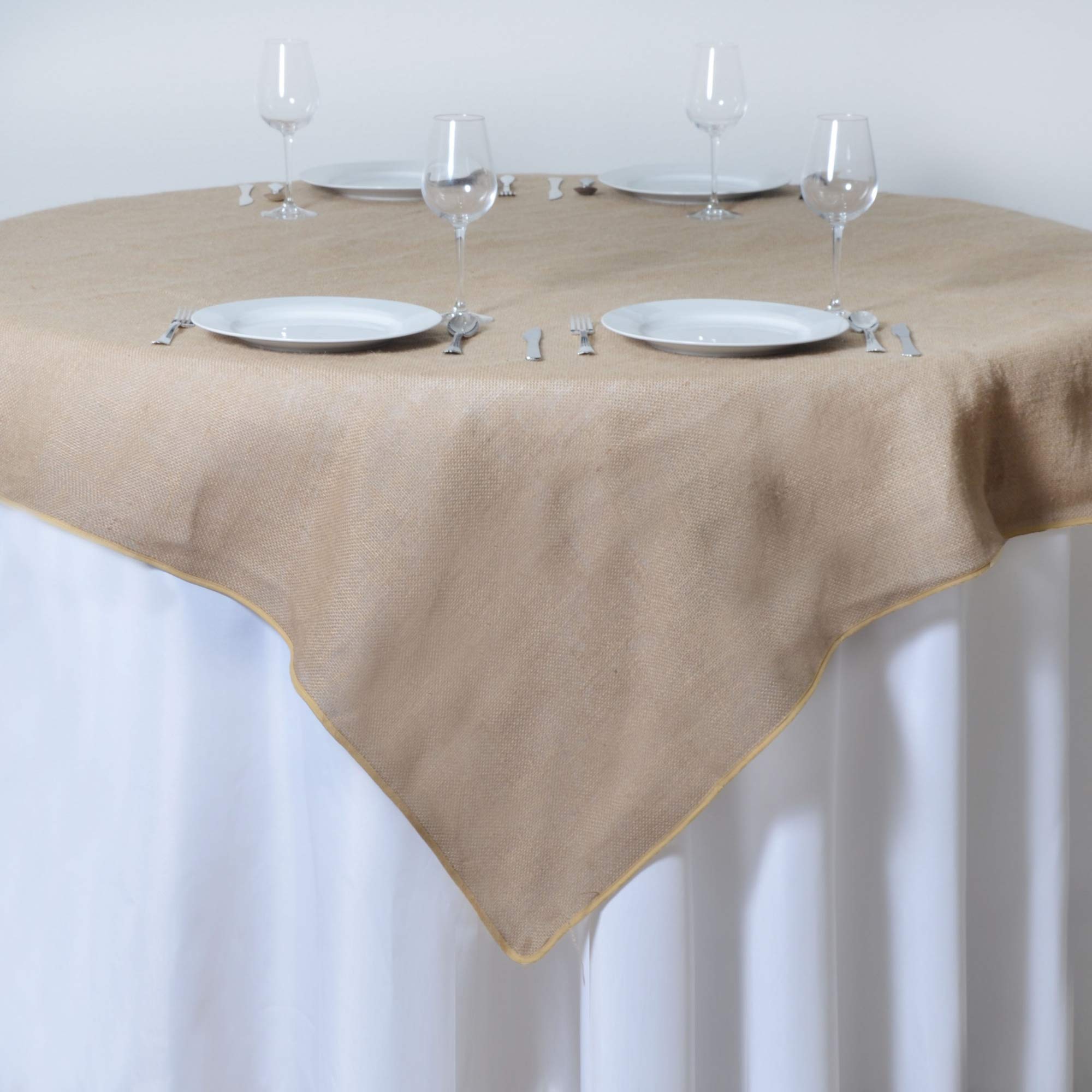 BalsaCircle 72x72-Inch Natural Brown Burlap Table Overlays - Wedding Reception Party Catering Table Linens Decorations
