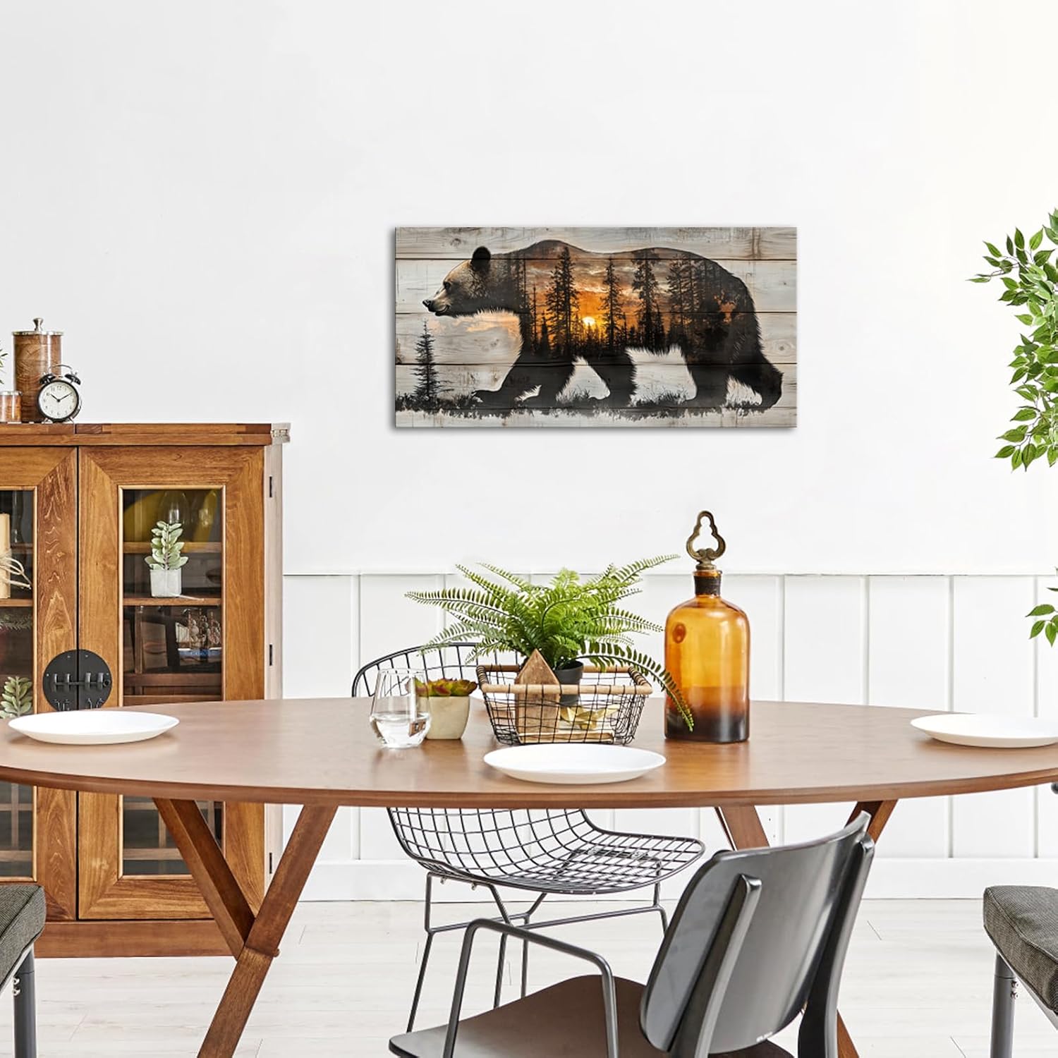 Canvbay Grizzly Bear Wall Art Forest Sunset Animal Prints On Canvas Rustic Woodland Wildlife Painting Brown Artwork for Home Cabin Decoration Rustic Farmhouse Decor 20x40Inches