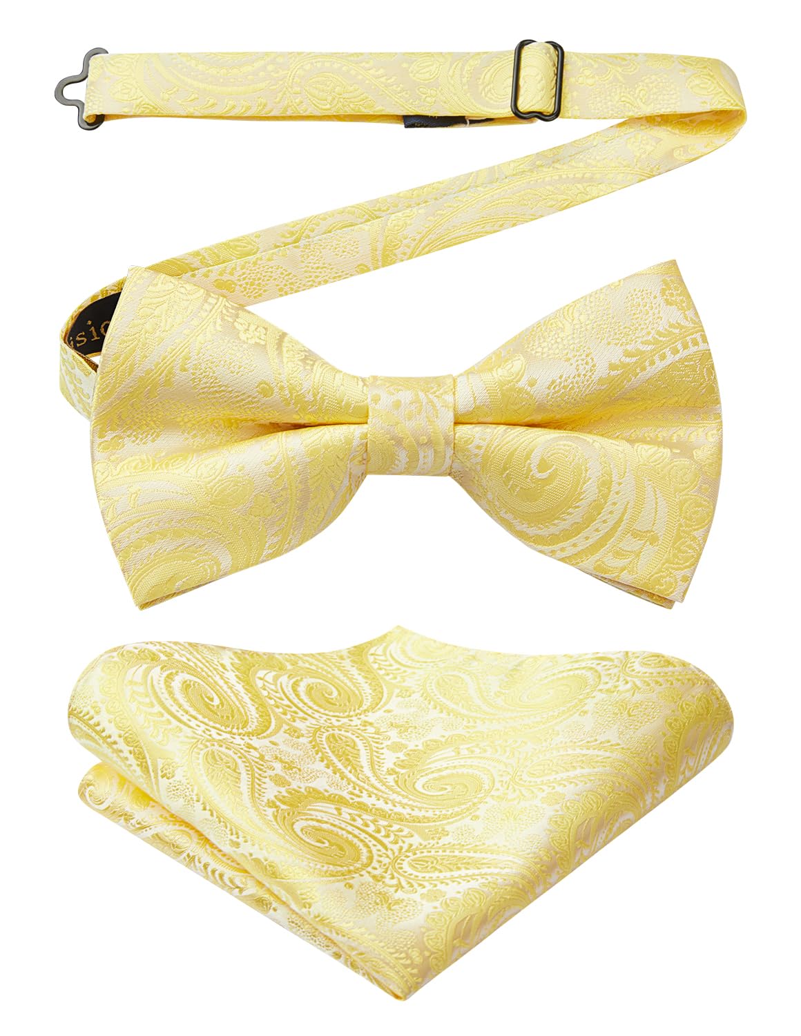 HISDERN Bow Ties for Men Paisley Floral Pre-tied Bowtie Pocket Square Set Men's Formal Bow Ties Wedding Party