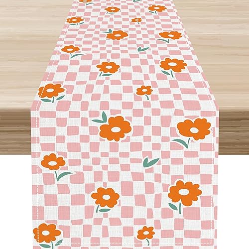 Miniatura 10 de Camino de mesa floral retro de los años 70, retro, vintage, floral, hippie, funky, años 70, 60, abstracto, rosa, estético, moderno, casa de campo,