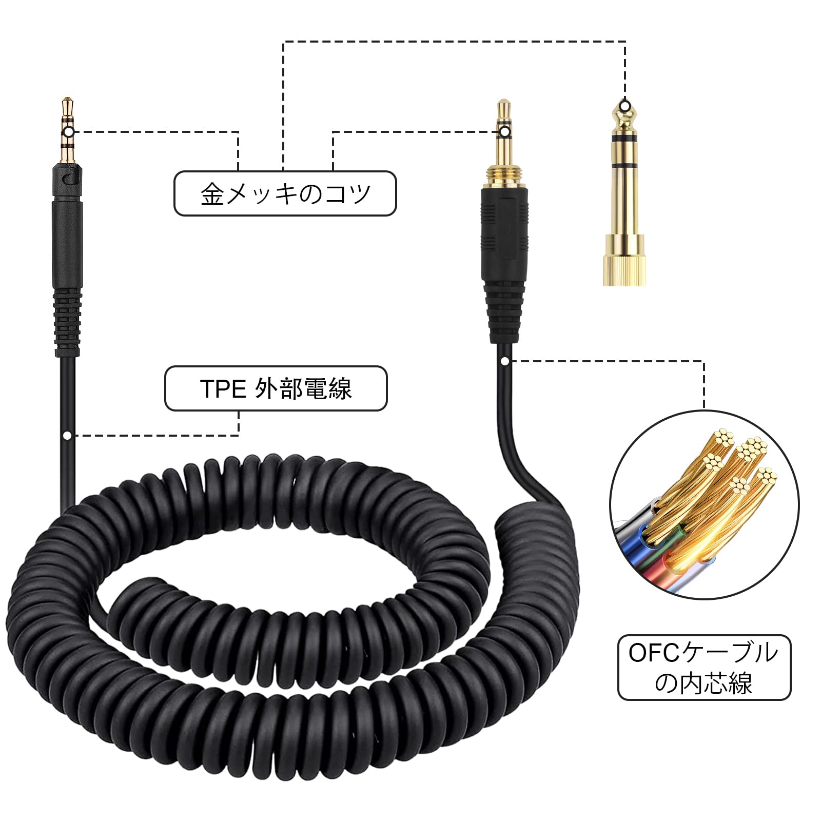 Amazon | Sennheiser HD599 交換用ケーブル カールコード 5～10ft（約