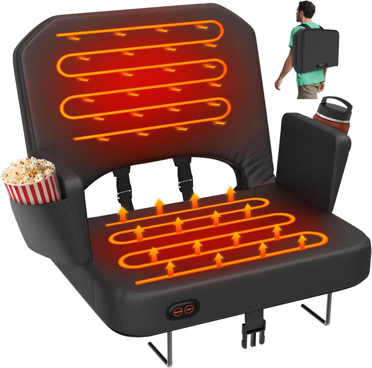 HOPERAN Heated Stadium Seats for Bleachers with Back Support - 3 Levels Bleacher Chairs with Back and Cushion and Armrest, Wide & Thick Padded Bleacher Seats, Stadium Chairs for Outdoor Sports Games