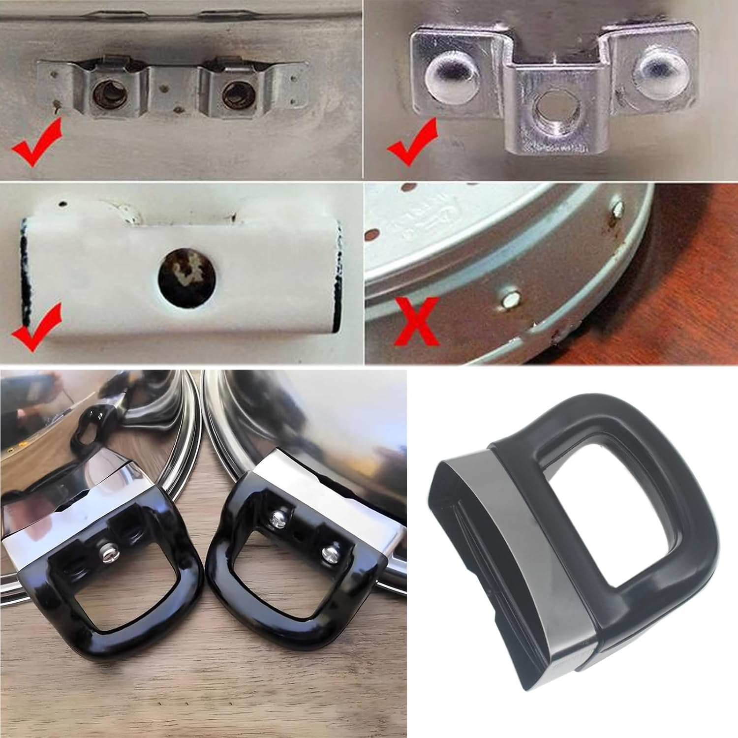 2 Pcs Replacement Handles for Pots and Pans Universal Pot Short Side Handles for 2 or 1 Hole Type