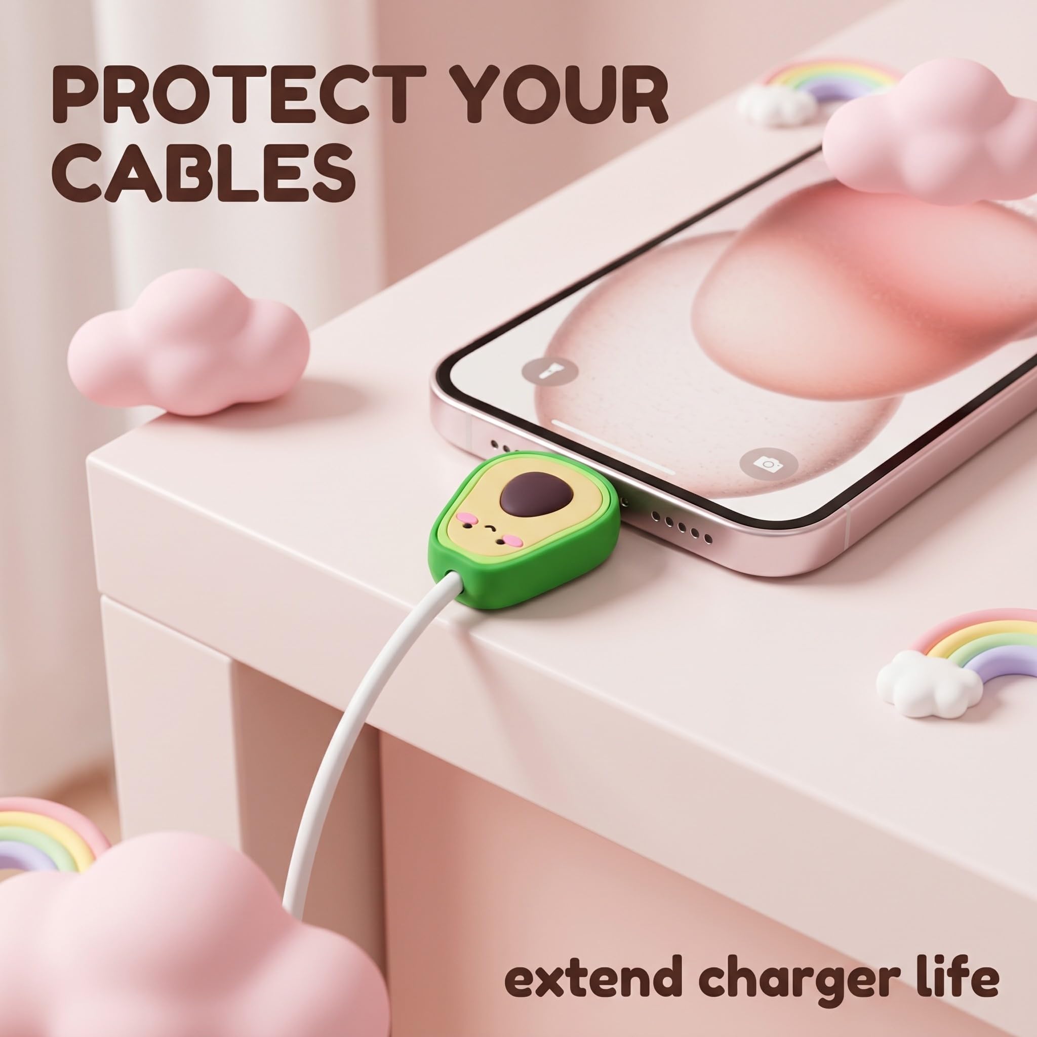 10 Pezzi Protezione Cavo Caricabatterie, Copri Cavo USB in Silicone a Forma di Cartone Animato (Avocado, Hamburger, Patatine), Proteggi Cavo Anti-Rottura Universale per Smartphone e Tablet