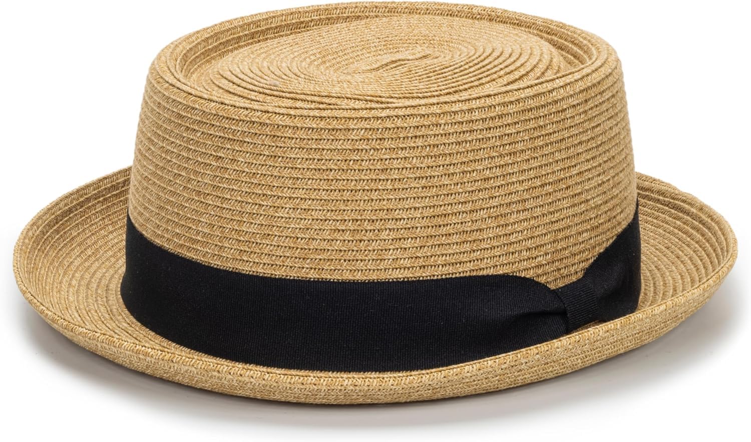 Men Women Summer Straw Pork Pie Hat Boater Derby Fedora Sun-Beach Hats with Bow Band for Men