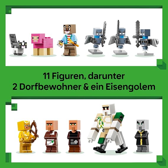 LEGO Minecraft Attack of the Magician on the Village - Model with Garden - 11 Figures Including Mason & Iron Golem - Room Decoration for Children - Gaming Gift for Boys Girls and Fans from 9 Years