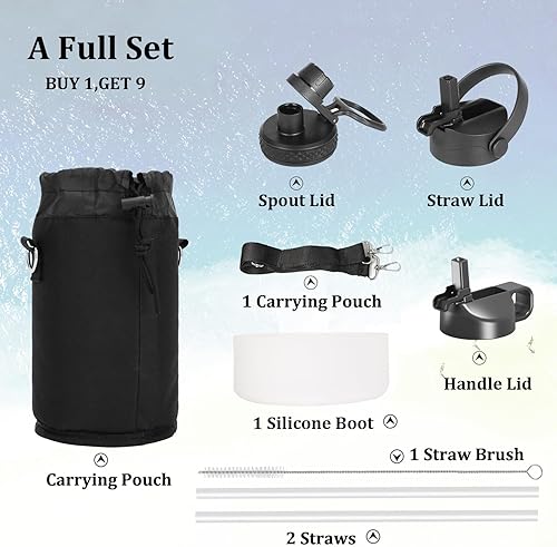 Miniatura 2 de Jarra de agua aislada de 1 galón, botella de agua de acero inoxidable aislada, tapa con popote y tapa para beber, botella de agua grande de acero