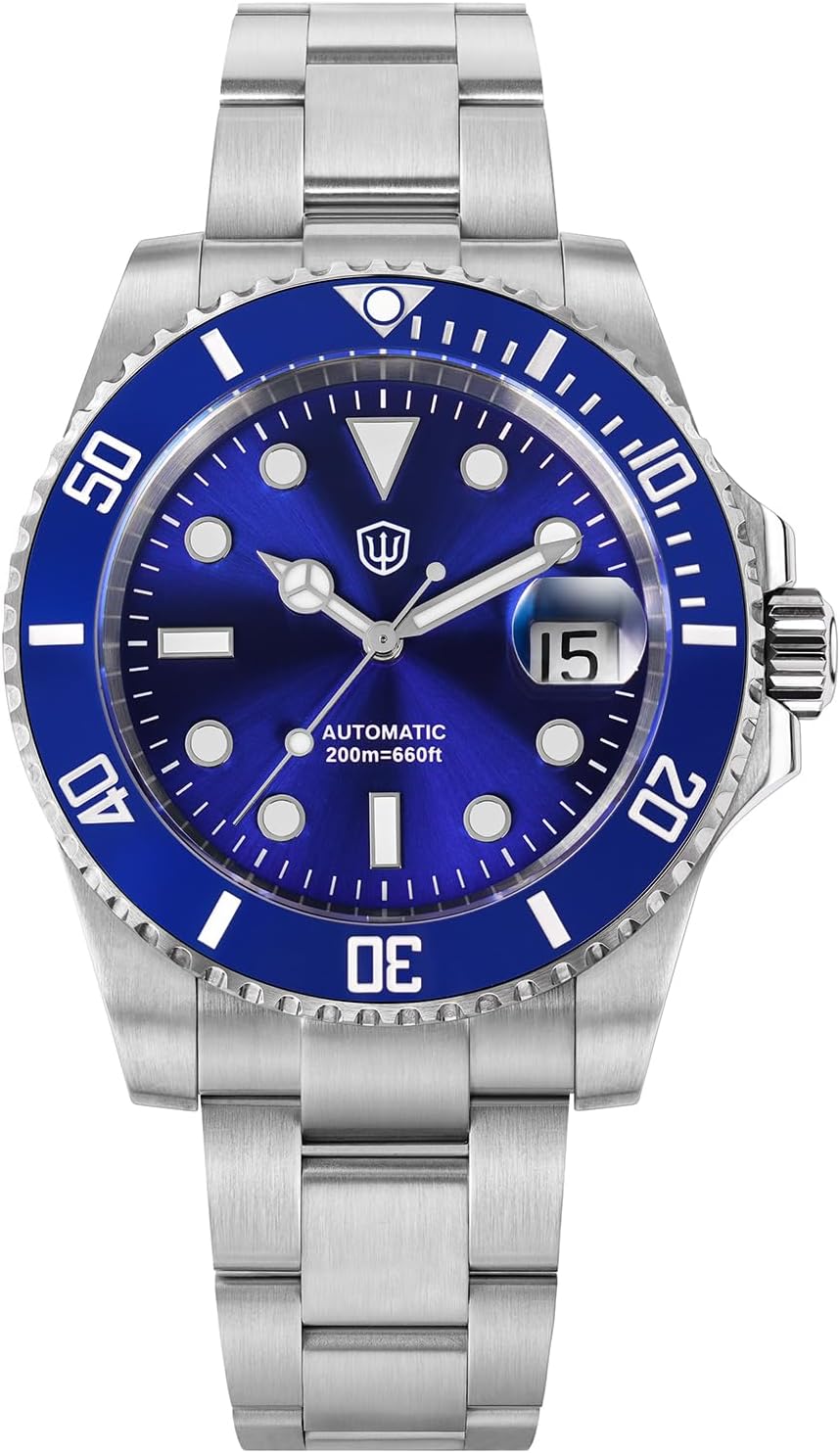 watchdives Automatic Watches for Men, WD5512 V2 PT5000 Sub Diver Watch 40mm Sapphire Crystal Wristwatch Luminous Mens Watch