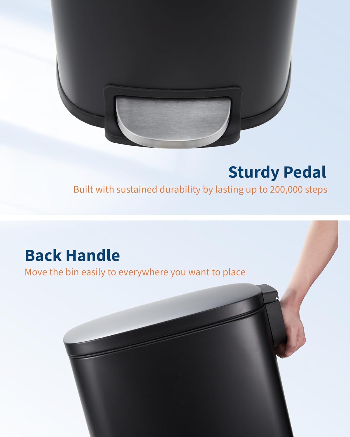 Slim 50L/13.2 Gallon Kitchen Trash Can with Lid, Stainless Steel Step Garbage Can, Space-Saving Garbage Can with Soft Close Lid & Removable Inner Bucket,Narrow Trash Bin for Bathroom for Office Home