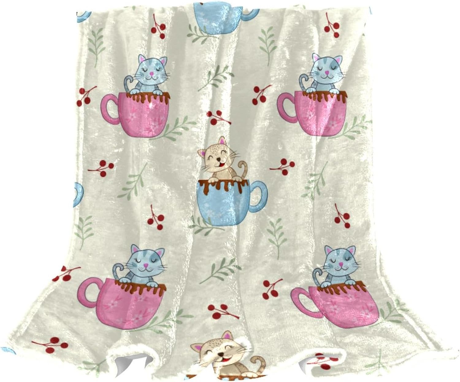 Flannel Blanket Cute Cat in Coffee Cup Blankets UltraSoft