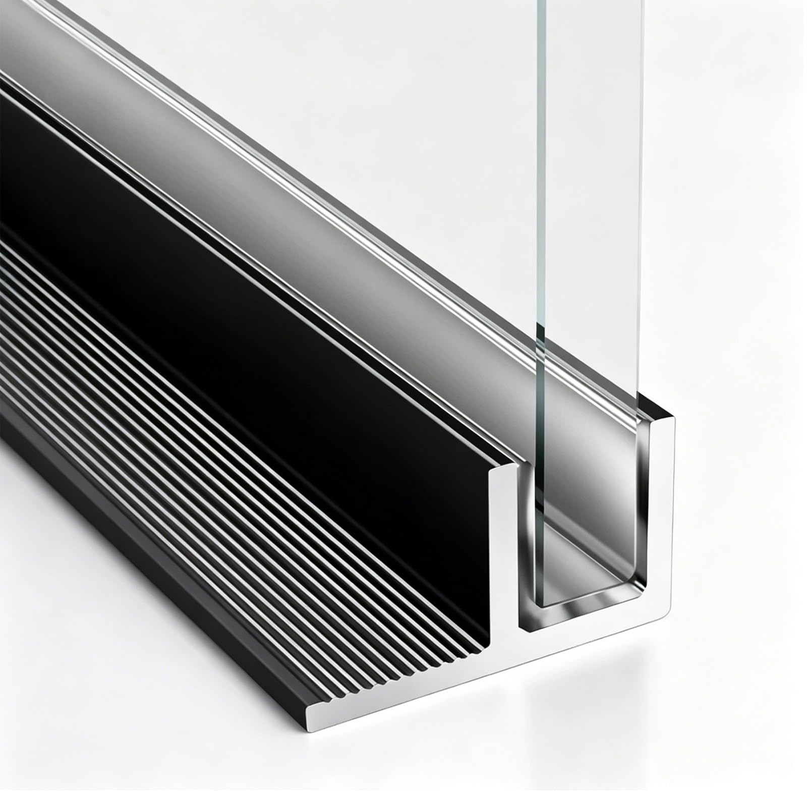 SRNSAEB Black U Channel Aluminum for Frameless Shower Enclosure, Embedded Fixed Panel Shower Door Deep Channels, Shower Partition Edge Retainer Trim Slot Waterproof(Fits 8mm Glass,145cm/57.1")