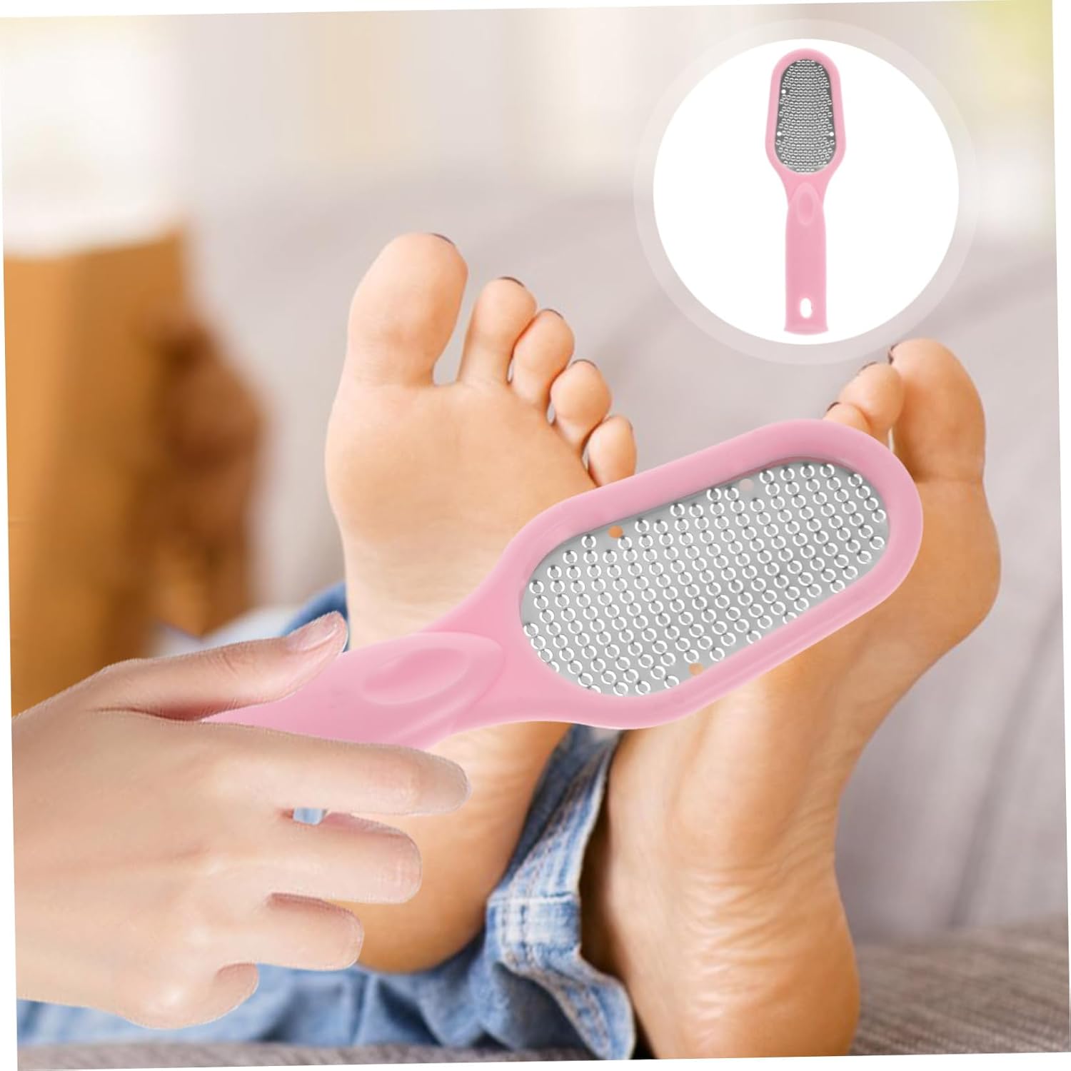Person using foot scrubber on heel
