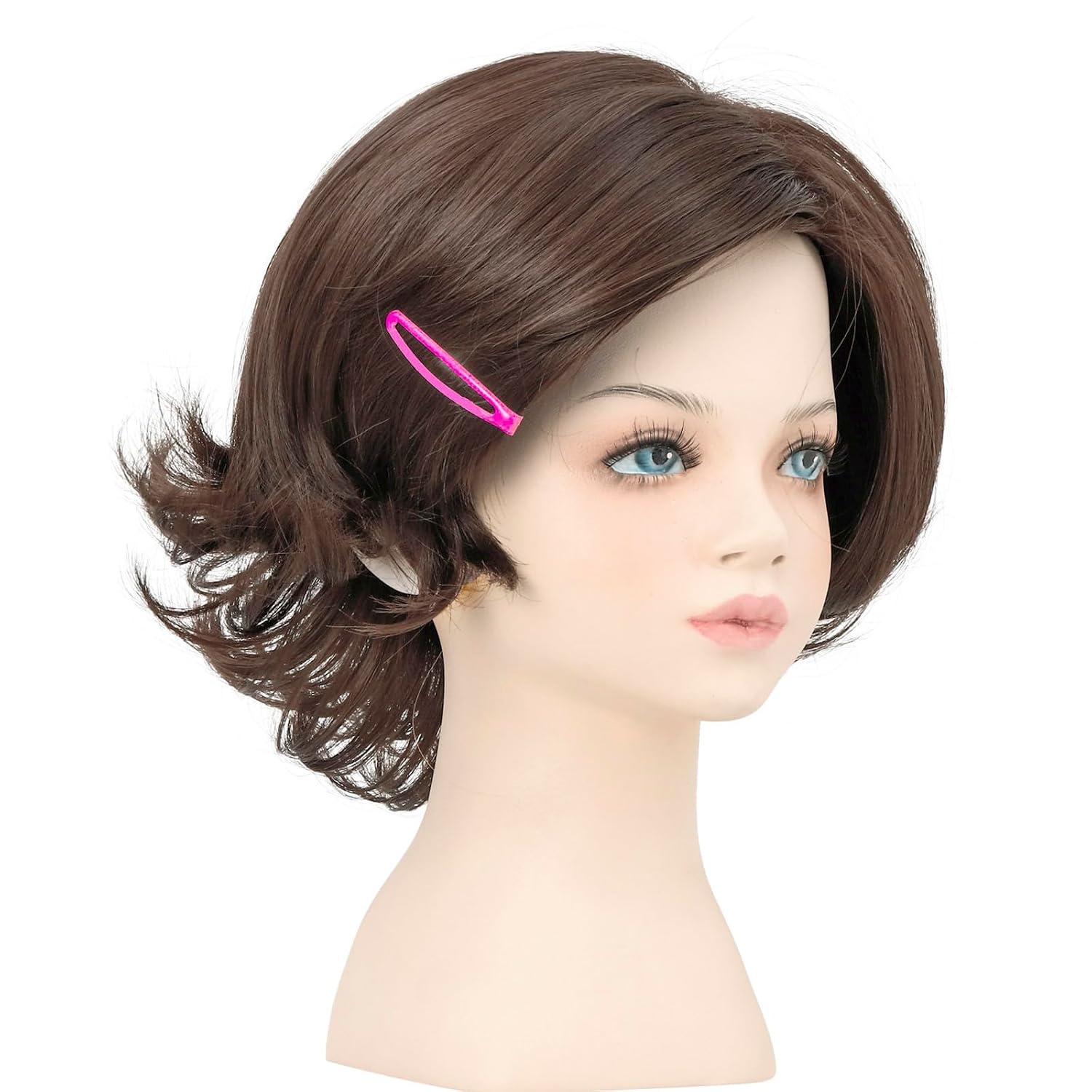 incohair Child Girls Short Brown Wig with Bangs,Kids Layered Cosplay Wigs | Short Side Part Brown Wigs for Kids, for Daily Party Use,Halloween Costume,Synthetic Fiber,Heat Resistant