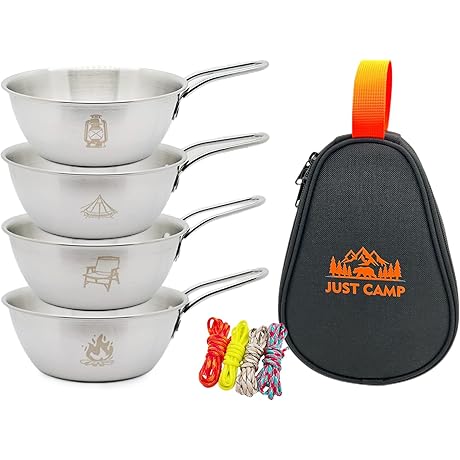 Camping Bowls 20oz (4 Pack) Stackable Stainless Steel Bowls