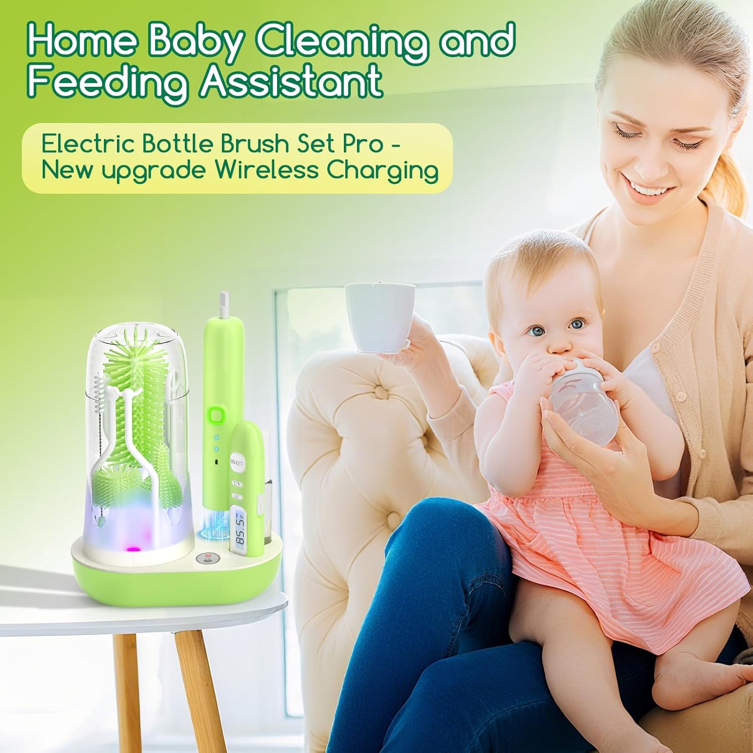 Electric Bottle Brush Cleaner,Wireless Charging Electric Baby Bottle Brush Cleaner,Nipple/Straw/Bottleneck Brush,Food Thermometer,Formula Mixer-IPX7 Waterproof,Travel Bottle Cleaner Kit for Newborn