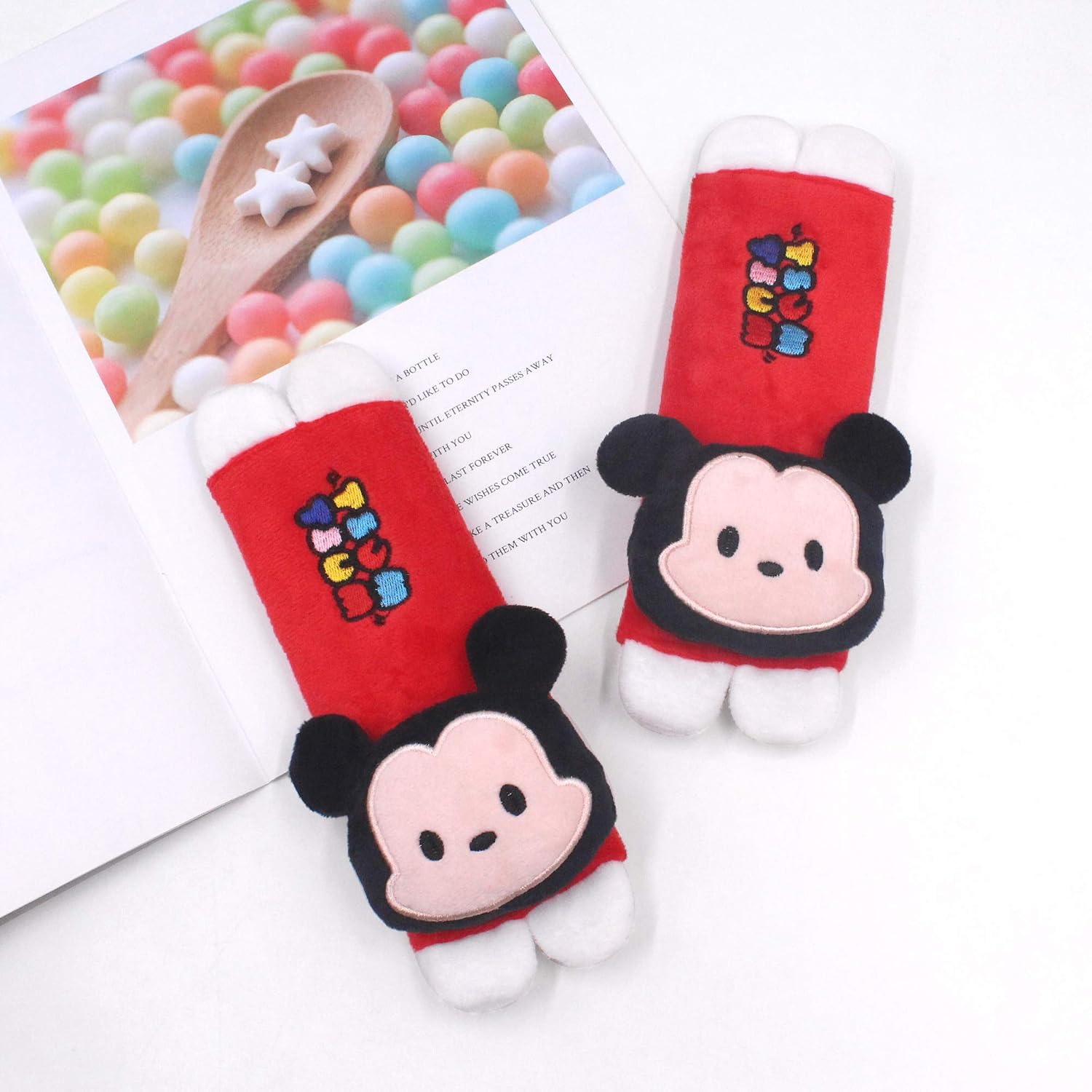 Finex 2 Pcs Set Mickey Minnie Plush Car Seat Belt Strap Covers Shoulder Cushion Pad