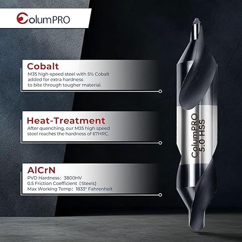 Miniatura 2 de Juego de 7 brocas centrales de cobalto con revestimiento AlCrN, broca de centrado M35 HSS para acero inoxidable, hierro fundido, acero aleado,