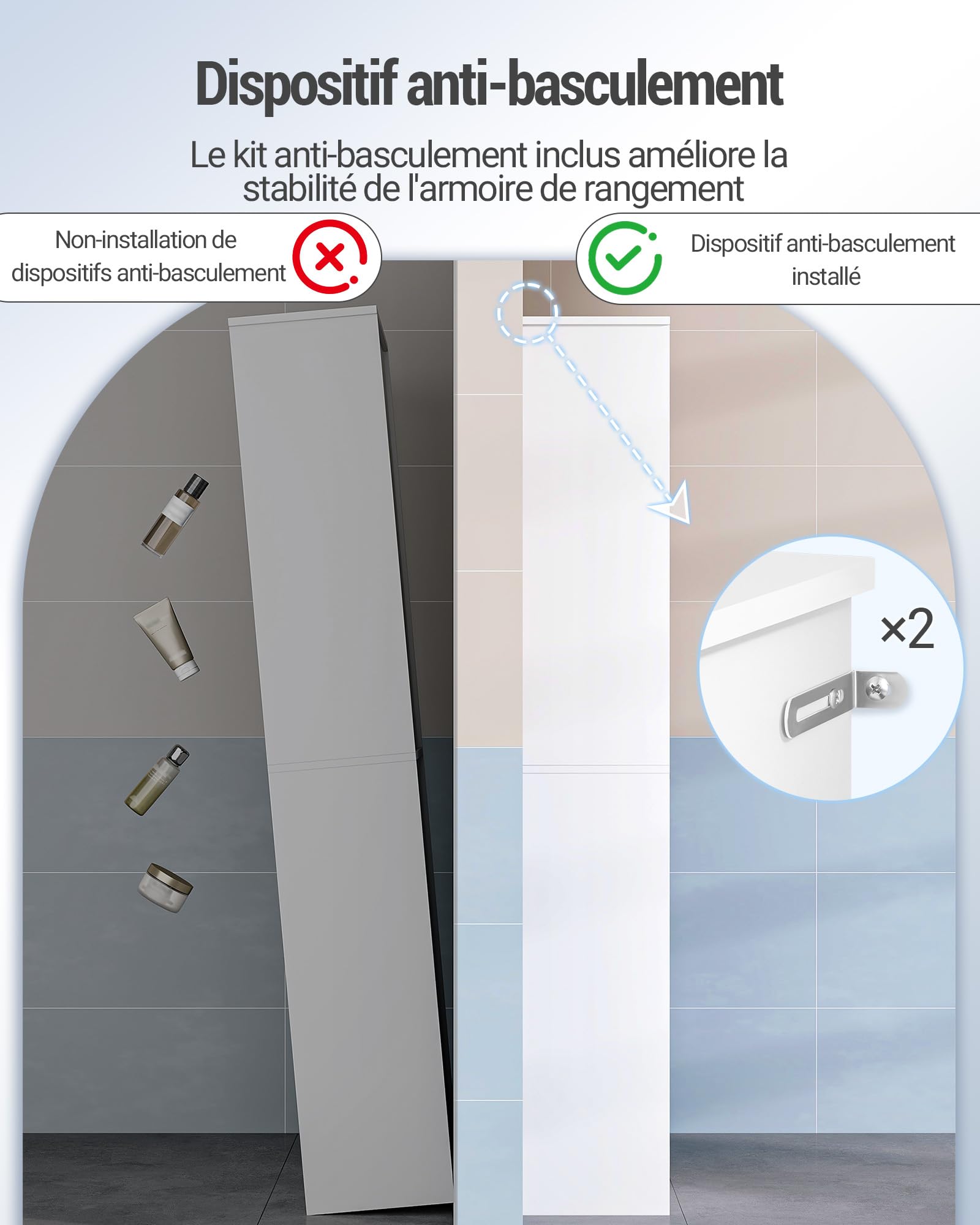 Hzuaneri Meuble Salle de Bain,Meuble de Rangement Haute avec Éclairage LED | Armoire sur Pied avec 4 Portes et Étagère Réglable, Moderne, pour Salle de Bain, Salon, 28 x 60 x 170 cm Blanc SC40003XEU