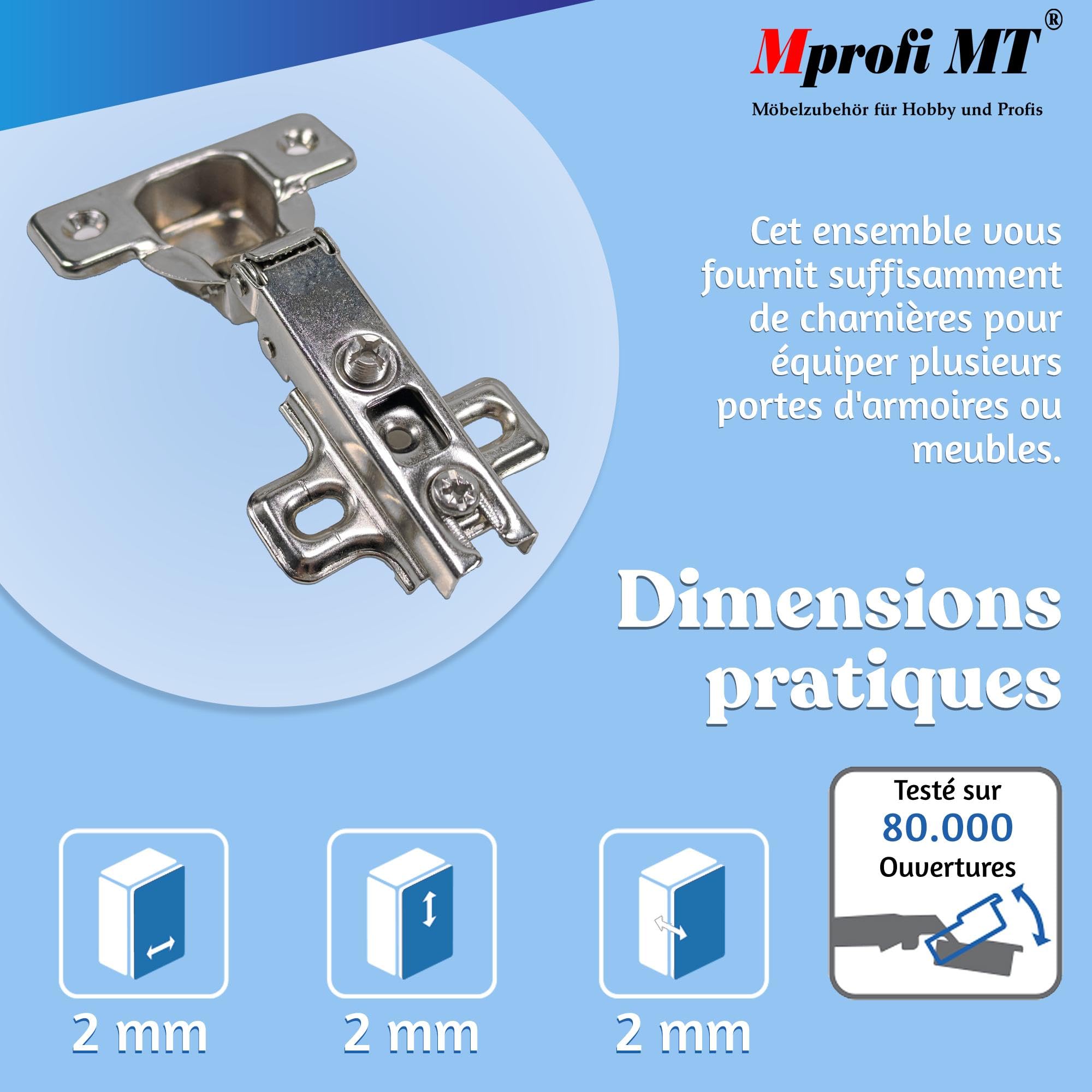 Mprofi MT® 20 Pièces | Charnières Porte Placard | Porte Existante | Ø35mm Charnières de Placard de Meuble | Charnière Invisible | Charnière de Cuisine pour Porte D'armoire