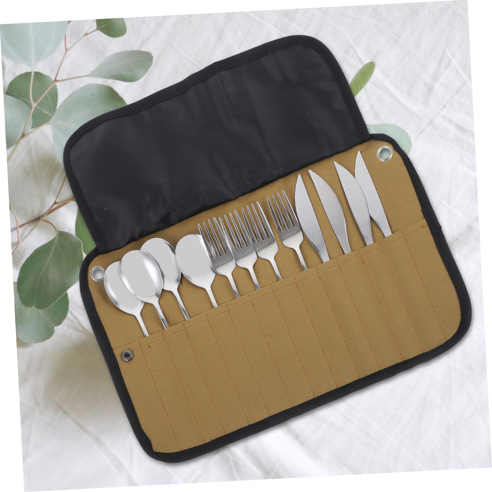 Set de Couverts de Camping 1 Lot en Acier Inoxydable Argenté | Pochette en Nylon, Format Compact, Facile à Transporter Nettoyer, pour Pique-niques Cuisine
