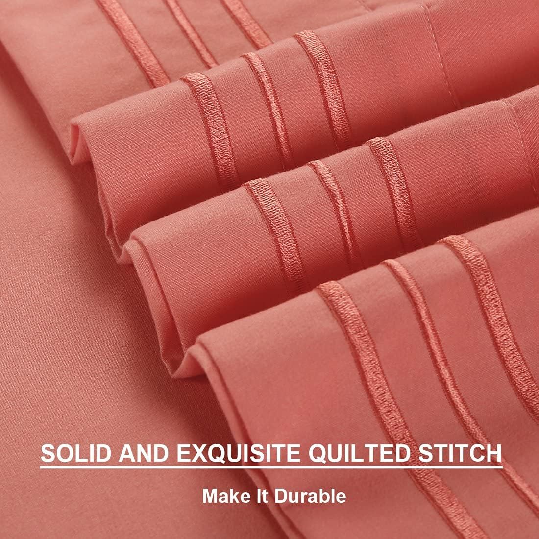 TEKAMON Premium 4 Piece Bed Sheet Set 1800TC Bedding 100% Microfiber Polyester - Super Soft, Warm, Breathable, Cooling, Wrinkle Free - 10-16" Extra Deep Pockets, Queen, Coral