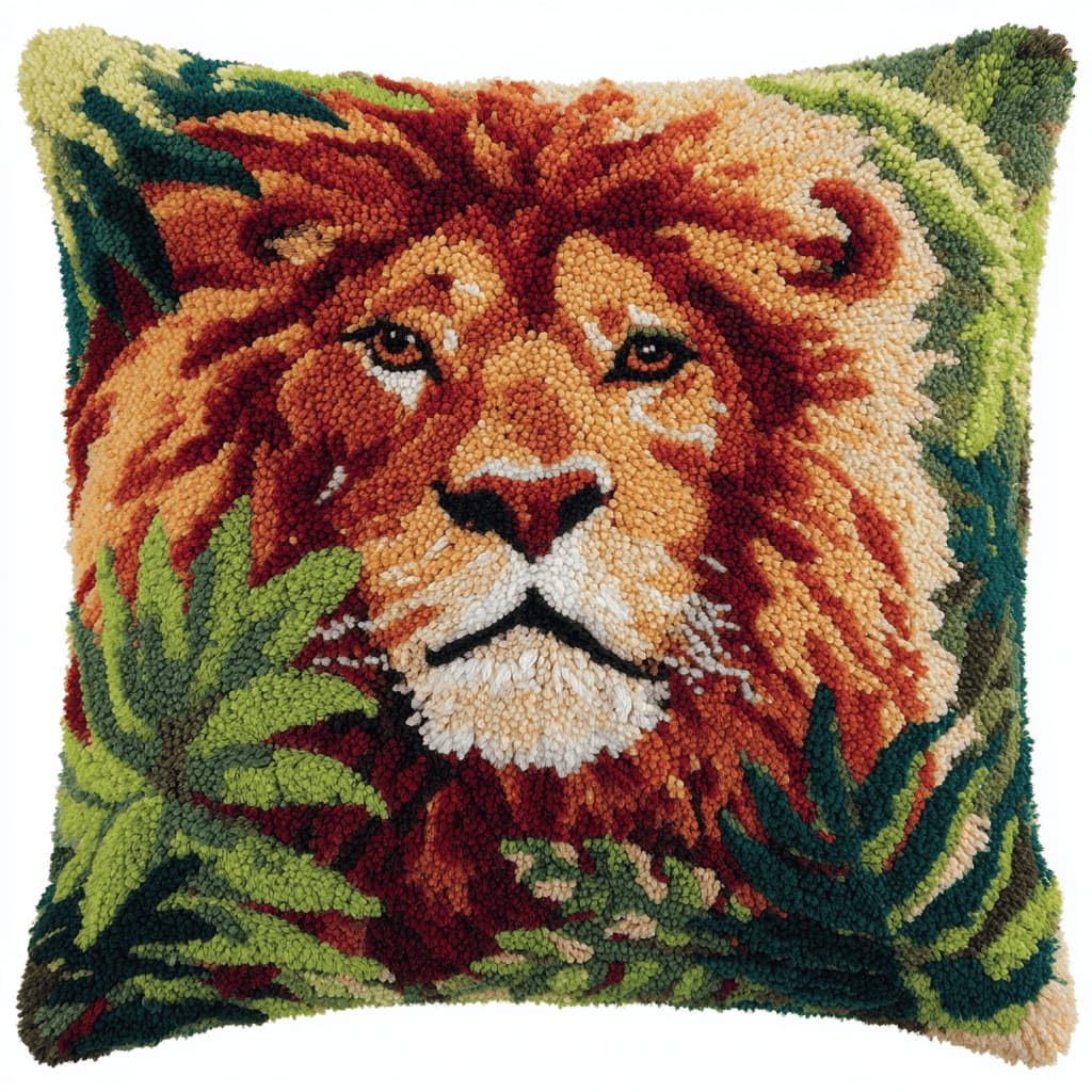 Kitquiver Latch Hook Cushion Kit,Lion DIY Throw Pillow Cover 43X43Cm