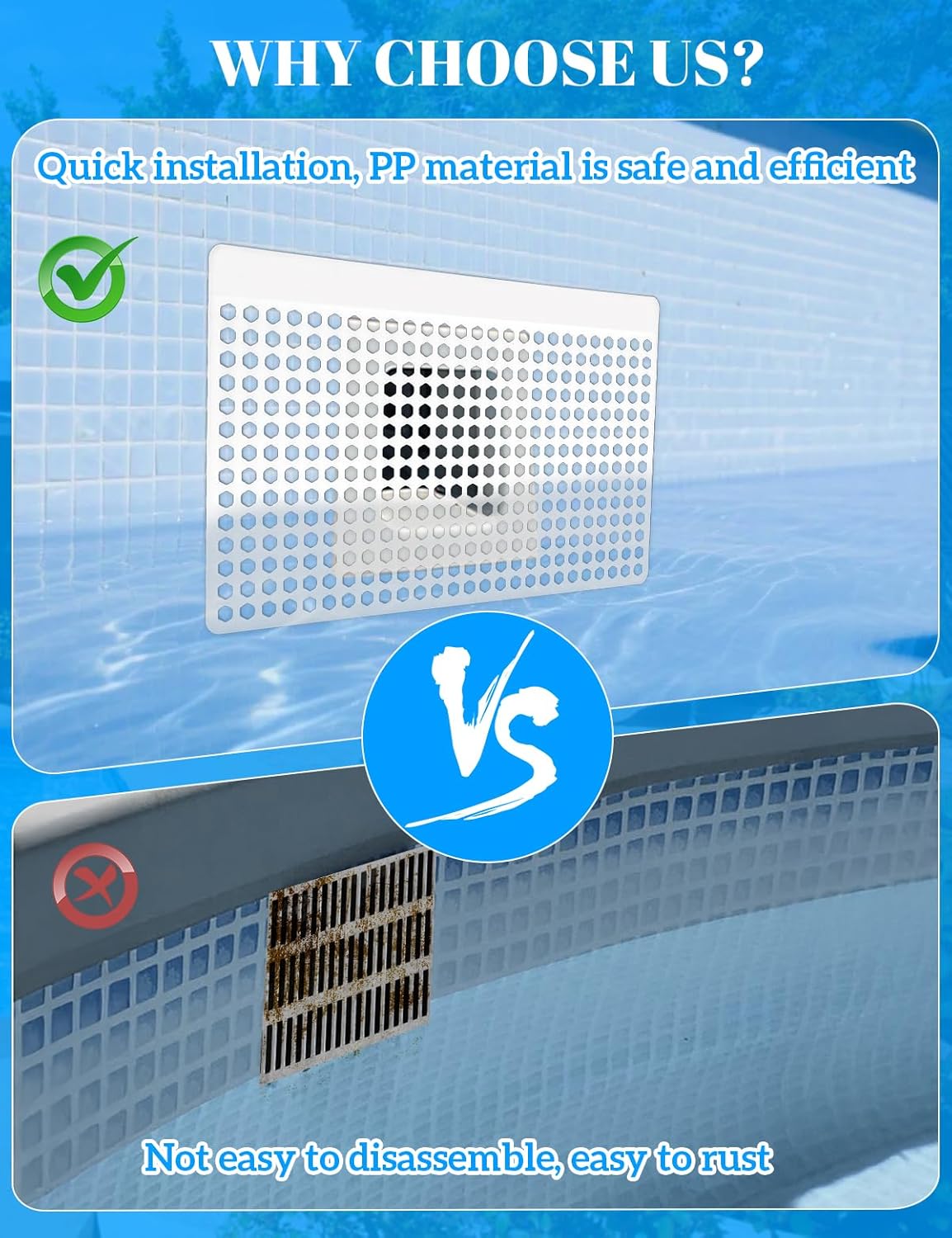 Pool Skimmer Guard Kit – Leaf Skimmer Catcher Shield with Elastic Rope & Telescopic Rod – Fits All Inground & Above Ground Pools – Rust-Proof Net Cover to Prevent Debris & Blockage – Easy Assembly