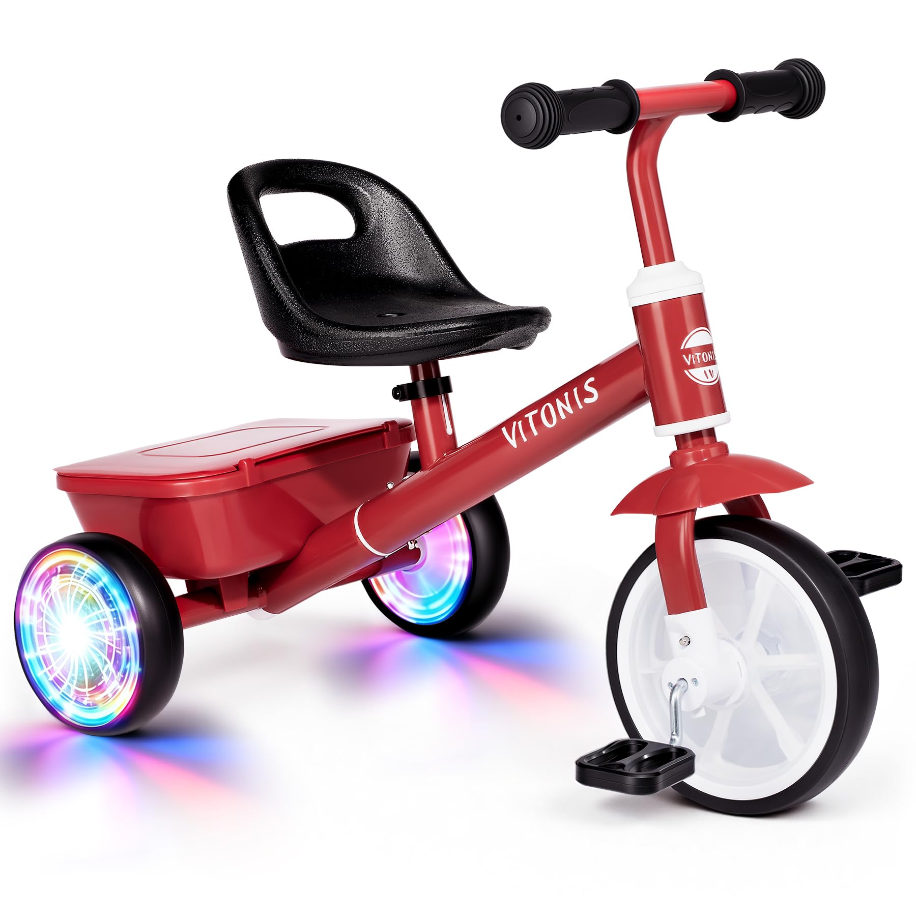 VITONIS Triciclo per bambini dai 2 anni in su, bicicletta senza pedali per bambini dai 24 mesi ai 5 anni, con due ruote illuminate a LED, regali e giocattoli per bambini e bambine, rosso