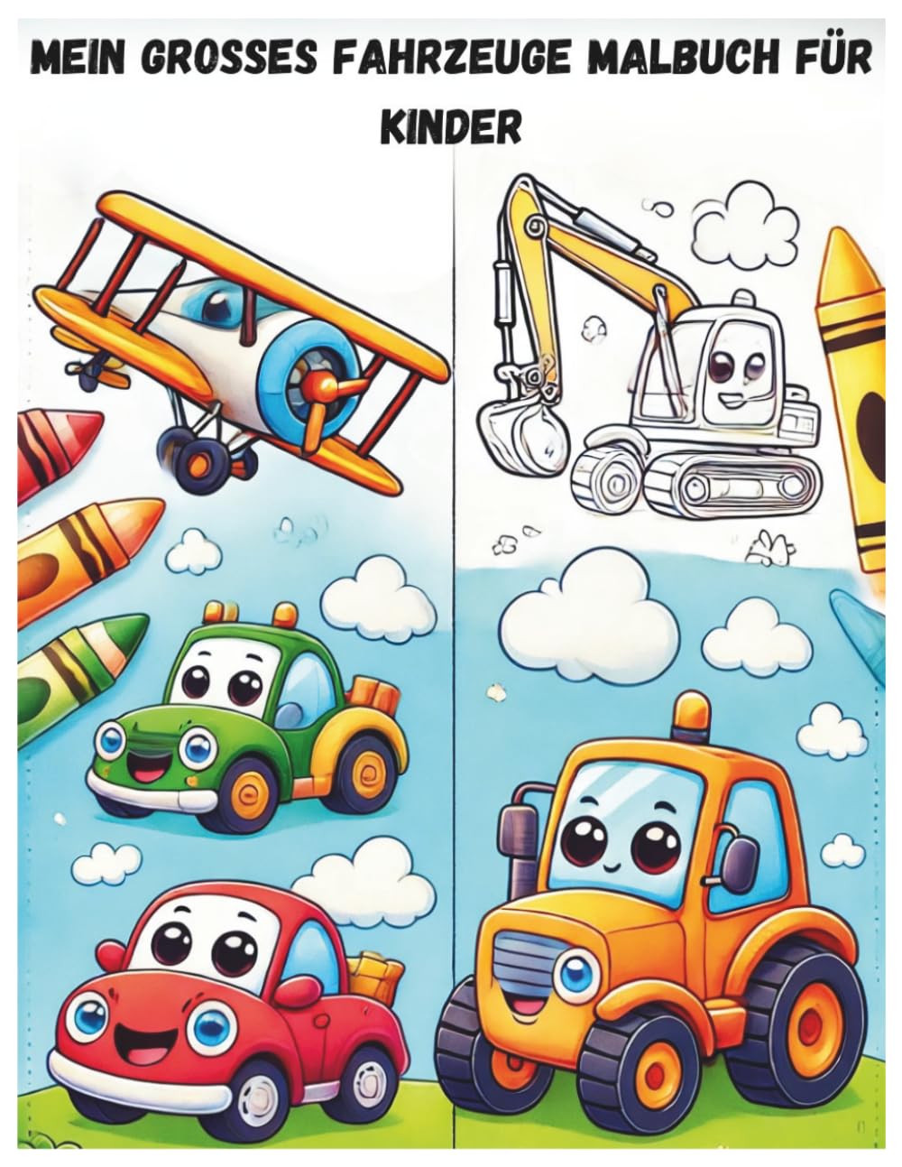 Mein großes Fahrzeuge Malbuch für Kinder: Bagger, Traktoren, Flugzeuge & Autos – Einfaches Ausmalen für Kinder ab 3 Jahren